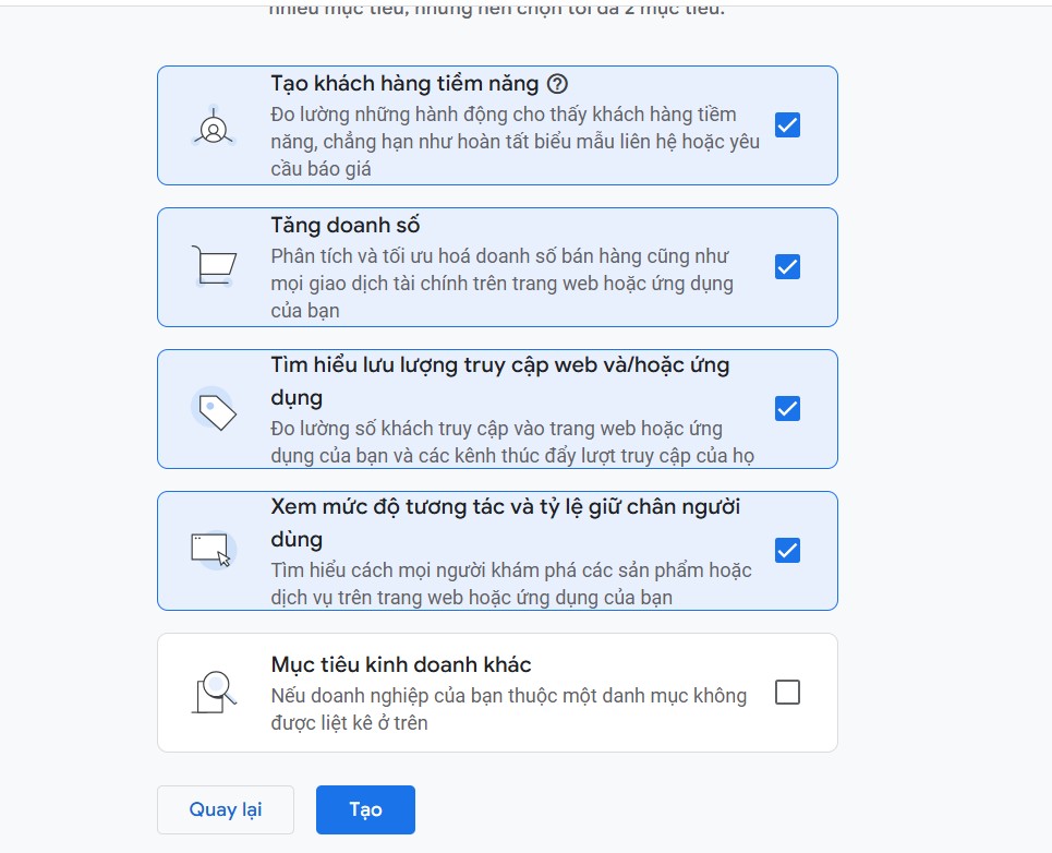 Tạo tài sản Google Analytics