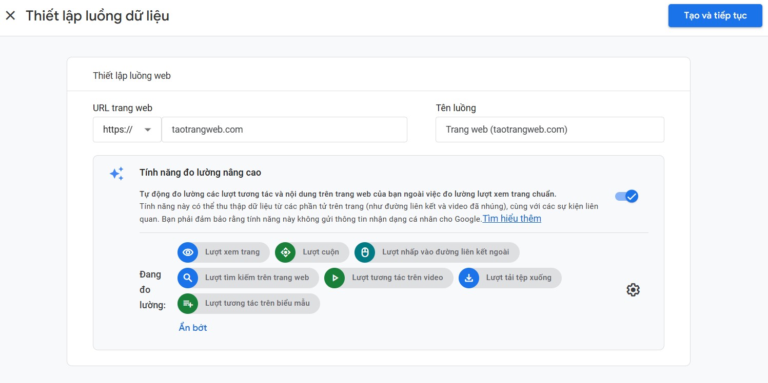 Tạo tài sản Google Analytics