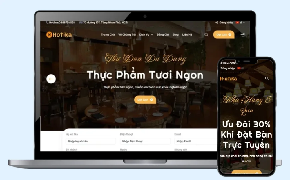 Mẫu website nhà hàng, sang trọng