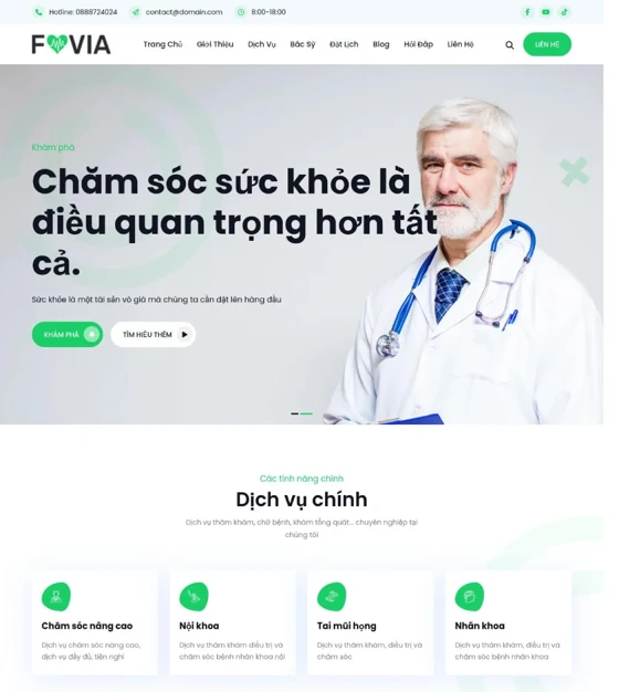 Mẫu website bệnh viện, phòng khám 2 - Giao diện máy tính