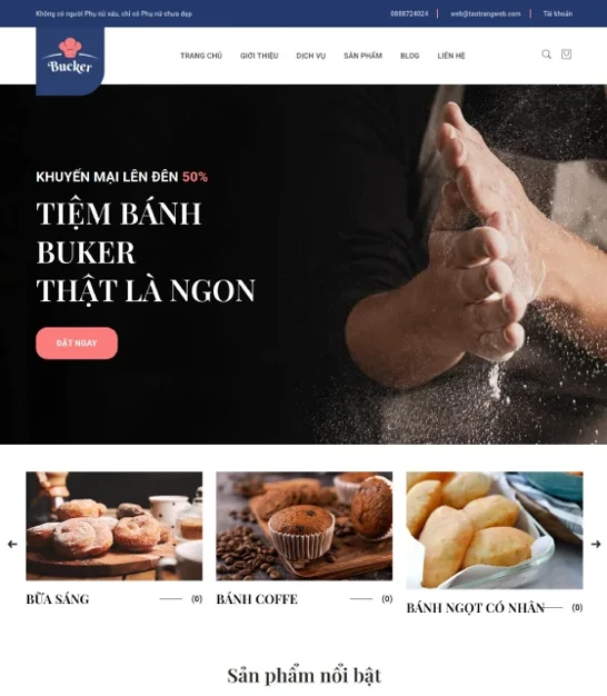 Mẫu website tiệm bánh, nước uống - Giao diện máy tính
