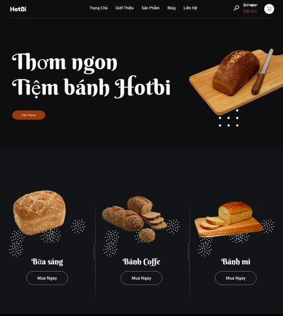 Mẫu website tiệm bánh 02 - Giao diện máy tính