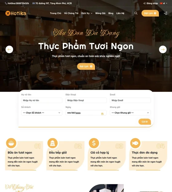 Mẫu website nhà hàng sang trọng - Giao diện máy tính