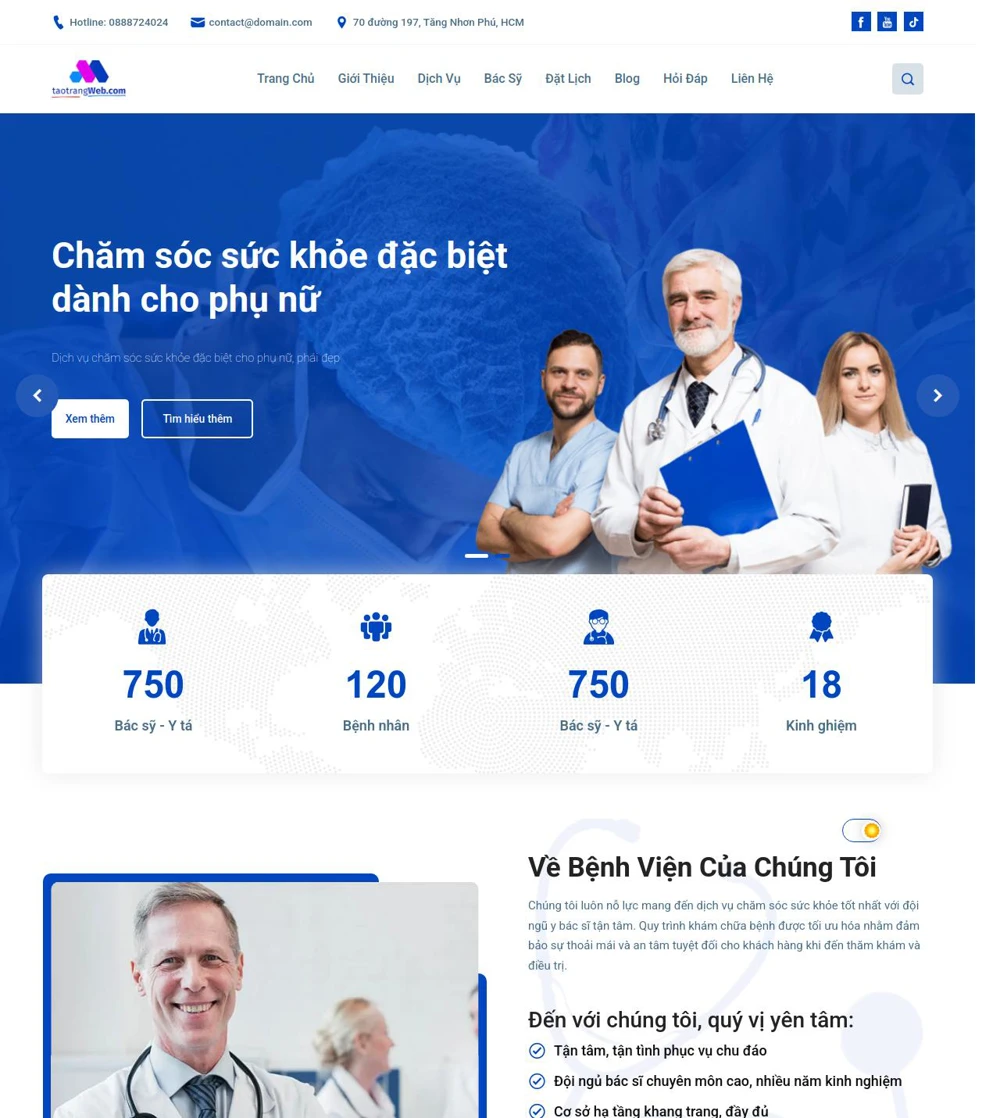Mẫu website bệnh viện, phòng khám, trung tâm y tế chuyên nghiệp - Chuẩn SEO