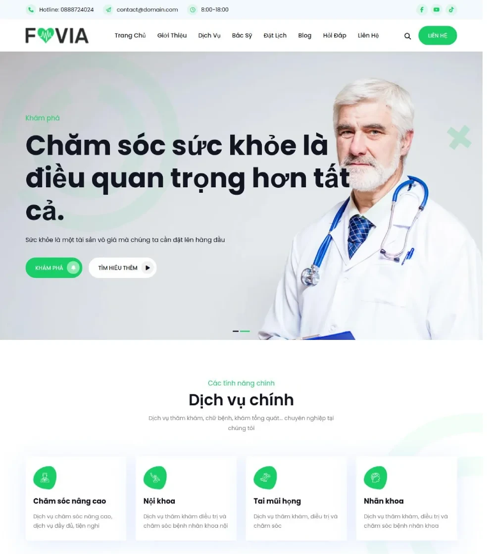 Mẫu website bệnh viện, phòng khám, trung tâm y tế chuyên nghiệp - Chuẩn SEO